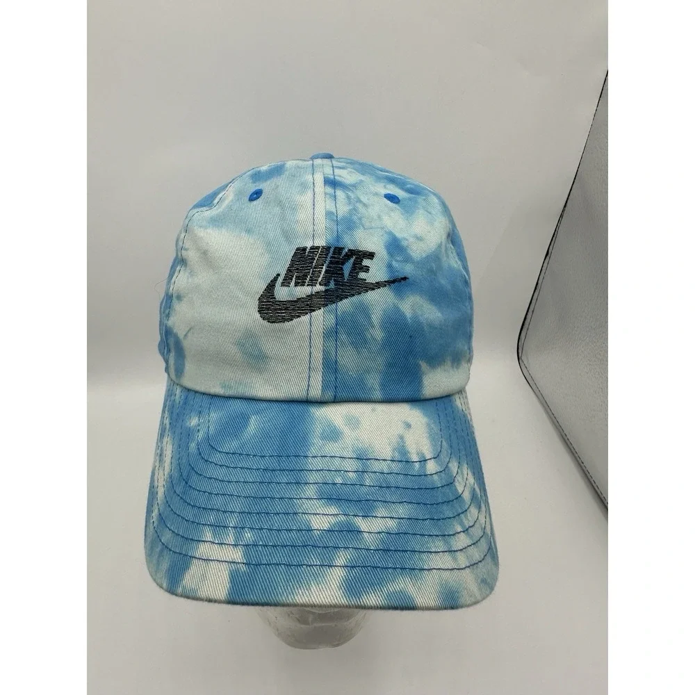 Vintage Nike Tie Dye Hat Blue Swoosh Strapback Y2K Club Cap L/XL